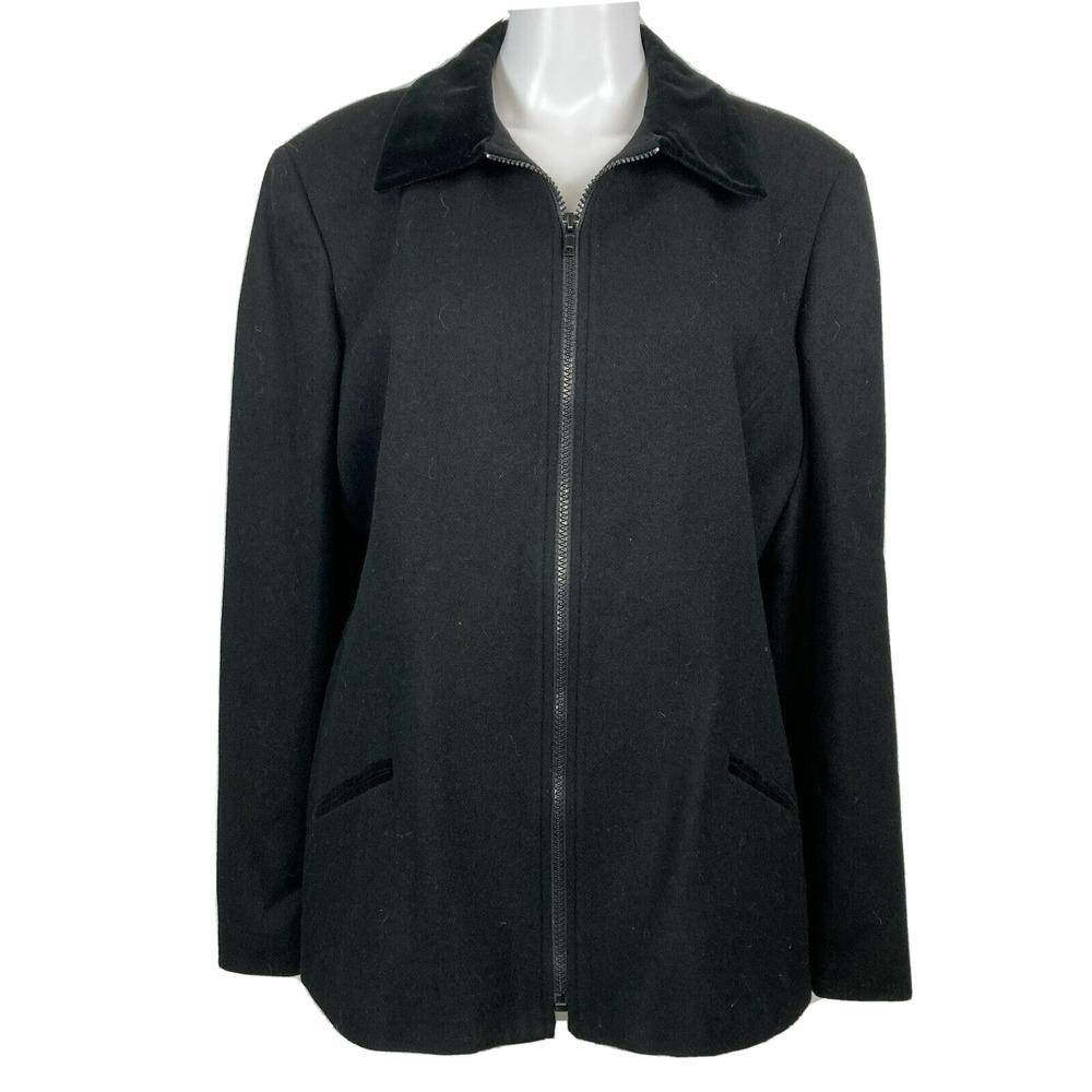 Urban Wool‎ Blazer Jacket Womens Sz 16 Black Full Zip Merino Velvet Collar